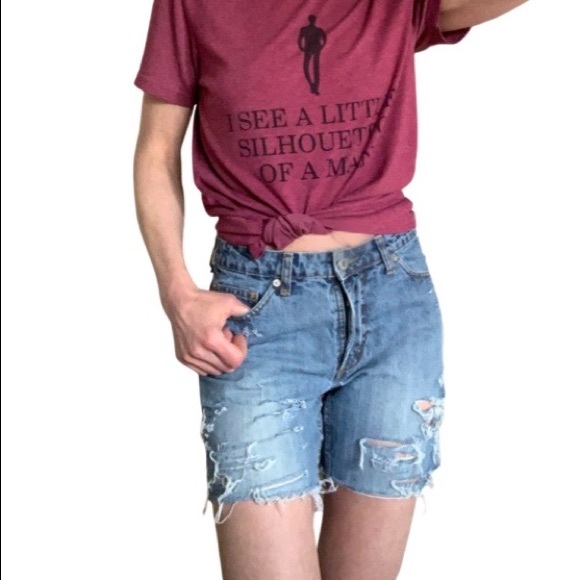 Vintage Upcycled Route 66 Wedgie Cutoff Distressed Denim Shorts Size 4 - Picture 2 of 15